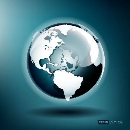 Vector illustration of a glossy globe on a blue backgroundのイラスト素材