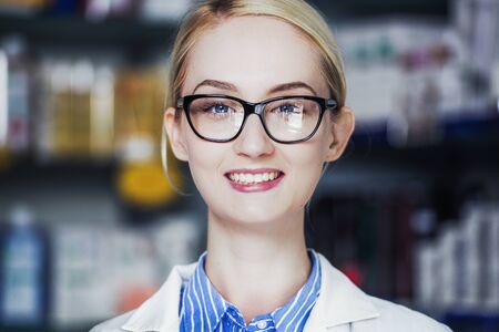 woman pharmacist smilingの写真素材