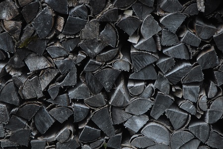 cut wood fine stacked for dryingの写真素材