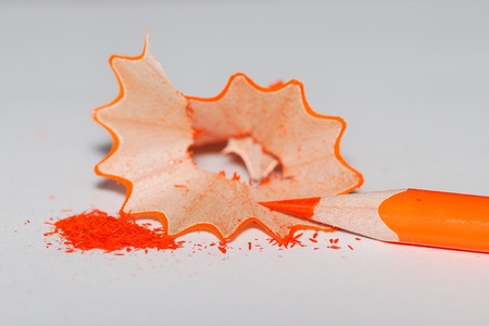 great view of a sharpened orange crayonの写真素材