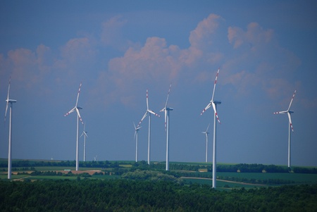 many wind turbines on a placeの写真素材