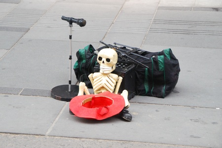 funny street musicians hat microphone equipment moneyの写真素材