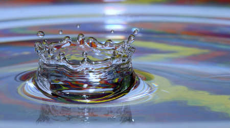 drops impacting liquid in view colorful panorama