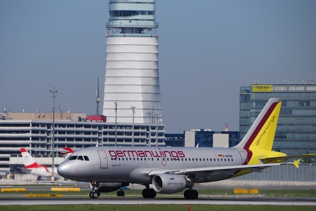airplane german wings at the airport company in viennaのeditorial素材