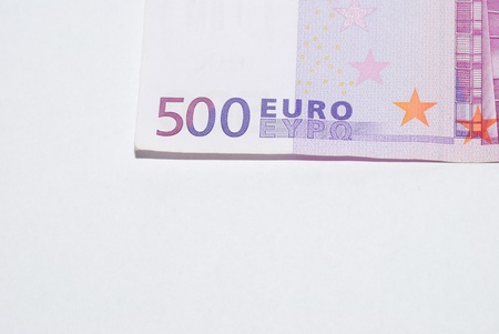 500 euros on white background top view and largeの写真素材