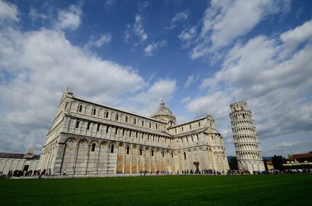 Leaning Tower of Pisa and Cathedral with a beautiful sky in the backgroundのeditorial素材