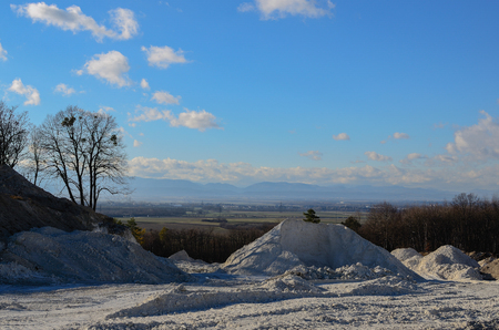 large white chalk quarry and beautiful landscapeの写真素材