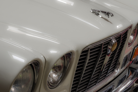 white beautiful old jaguar car viewのeditorial素材