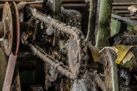 chain drive of old spinning machine in factoryの写真素材