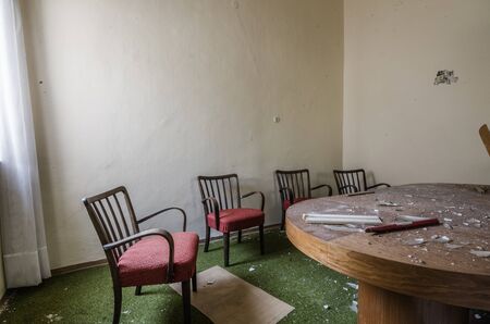 abandoned meeting room in a factoryの写真素材