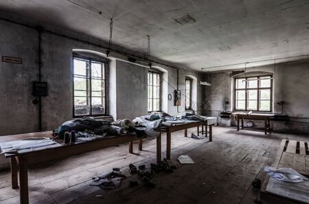 tables with many fabrics in spinningの写真素材