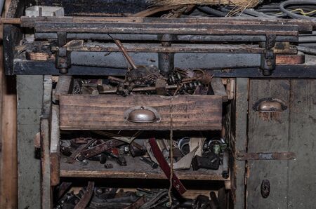 toolbox on workbench in old factory