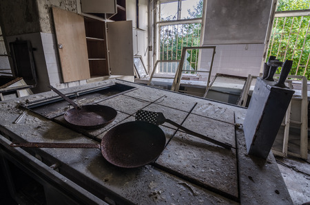 destroyed kitchen in old house viewの写真素材