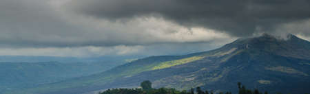 volcano thunderstorm in bali indonesia panorama viewの写真素材