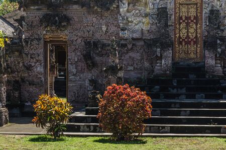 temples and colorful shrubs detail viewの写真素材