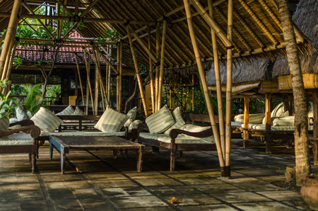 cozy lounge in a hotel in bali indonesia vacationのeditorial素材