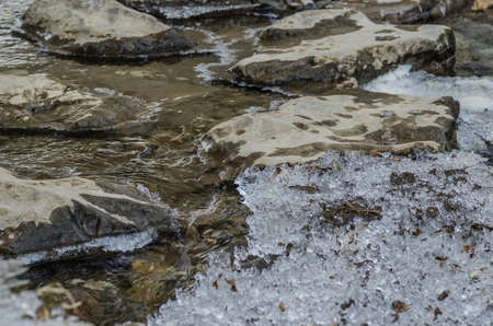 iced stream in winter detailの写真素材