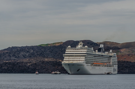 ship from cruise at island by the sea in Greeceのeditorial素材