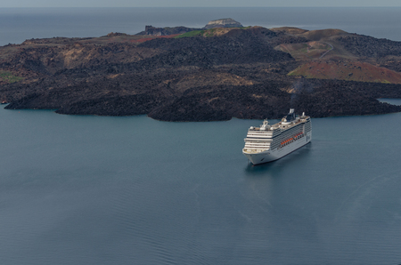 Santorini island with ship by the sea in Greeceのeditorial素材