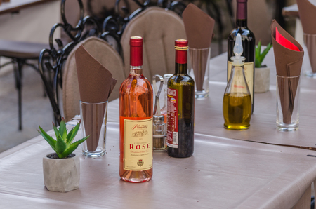 bottles and decoration in a restaurant in greeceのeditorial素材