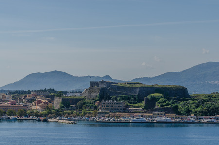 harbor and landscape of corfu greeceのeditorial素材