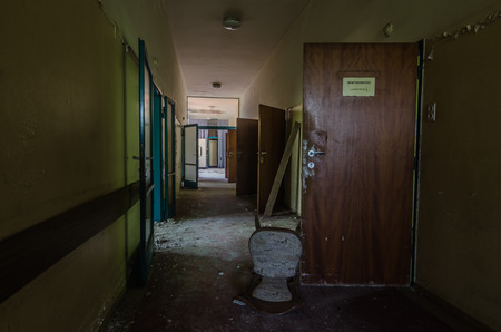 open doors in an abandoned hospitalの写真素材