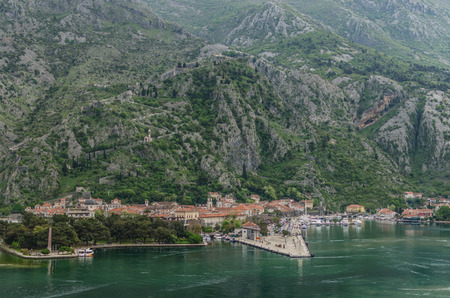antique street in Kotor on the seaの写真素材