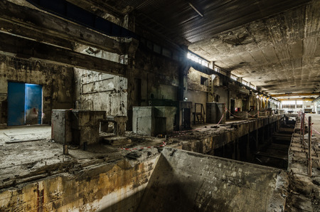big hall in abandoned paper factoryの写真素材