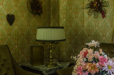 old table lamp in the corner in a roomのeditorial素材