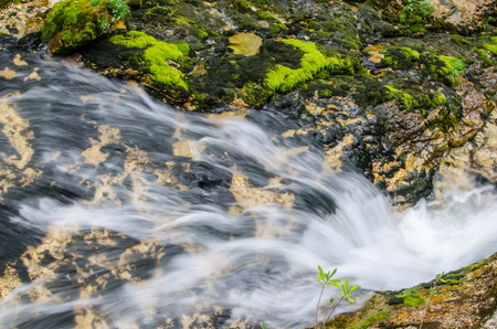 fast flowing water from a stream in natureの写真素材