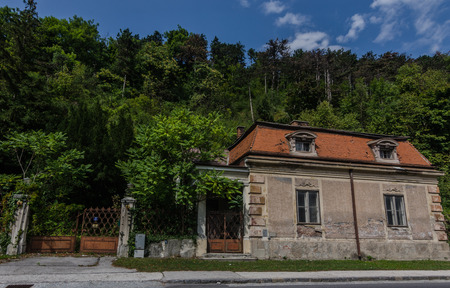 old fused house on the edge of the forestのeditorial素材
