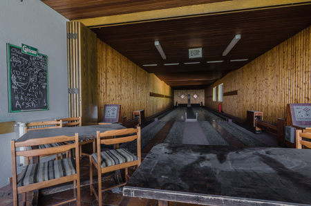 abandoned bowling alley in a guest houseのeditorial素材