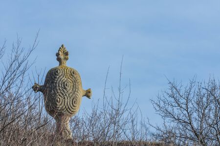 creative stone sculpture in nature detail viewの写真素材
