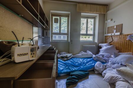 Pump for air mattress in sickroom of old hospital