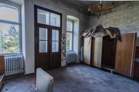 hanging stuffed goose in a room of hotel in the mountainsのeditorial素材