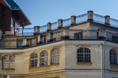 railing on big old hotel in the mountainsのeditorial素材
