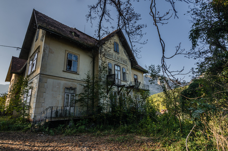old abandoned hotel in the mountains and forestのeditorial素材