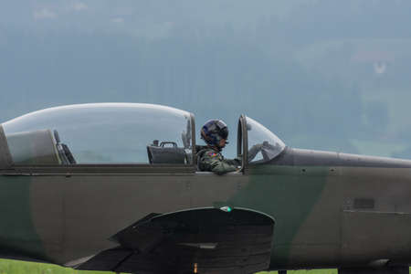 pilot with open cockpit in a plane detail viewのeditorial素材