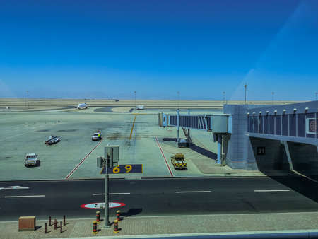 view through a window at the airport on vacationの写真素材