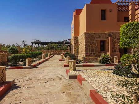 paths with lanterns and bungalows in a resort in egypt on vacation