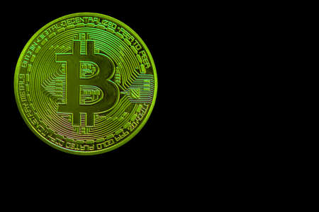green single bitcoin from crypto currency during rising market on black background