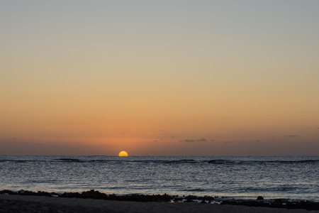 amazing warm sunrise at the red sea during vacation in the springの写真素材
