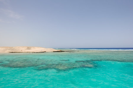 wonderful place with a coral reef and turquoise water on vacaction in egyptの写真素材