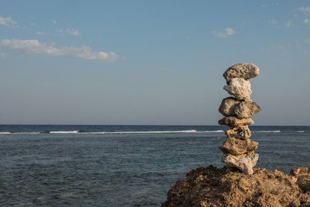 stacked tower of corals at the beach in egypt detail view