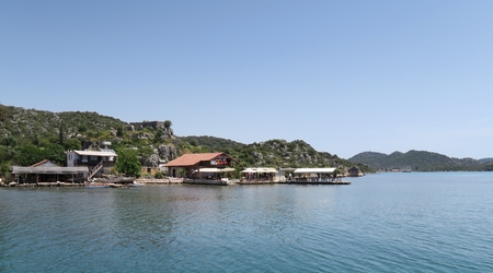 Harbour of Ucagiz with Sailing Ships, near Kekova Island and the Sunken City Simena in Turkeyの写真素材