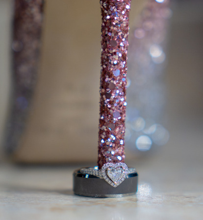 Wedding ring macro close up with fancy shoeの写真素材