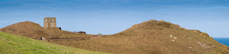 Panoramic view with Doyden Castle near Port Quin in north Cornwall.のeditorial素材