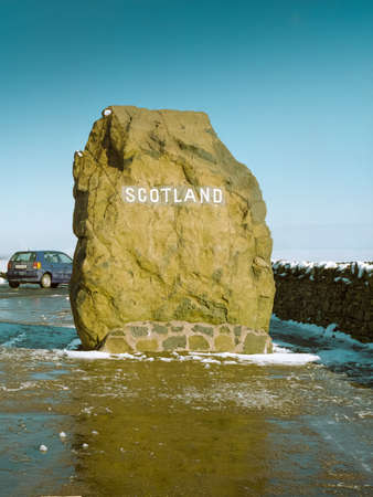 Scotish English border in Carter Bar on a wintery april morning in 1999. Scan from a 6x6 negative.の写真素材