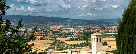 Panoramic view from Assisi to Santa Maria degli Angeli in the Umbria region in Italyの写真素材