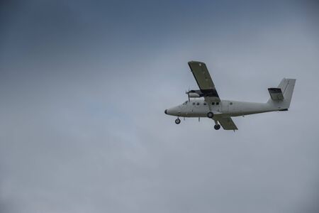 Departing aeroplane from the St Mary's Airport on the Isles of Scilly.の写真素材